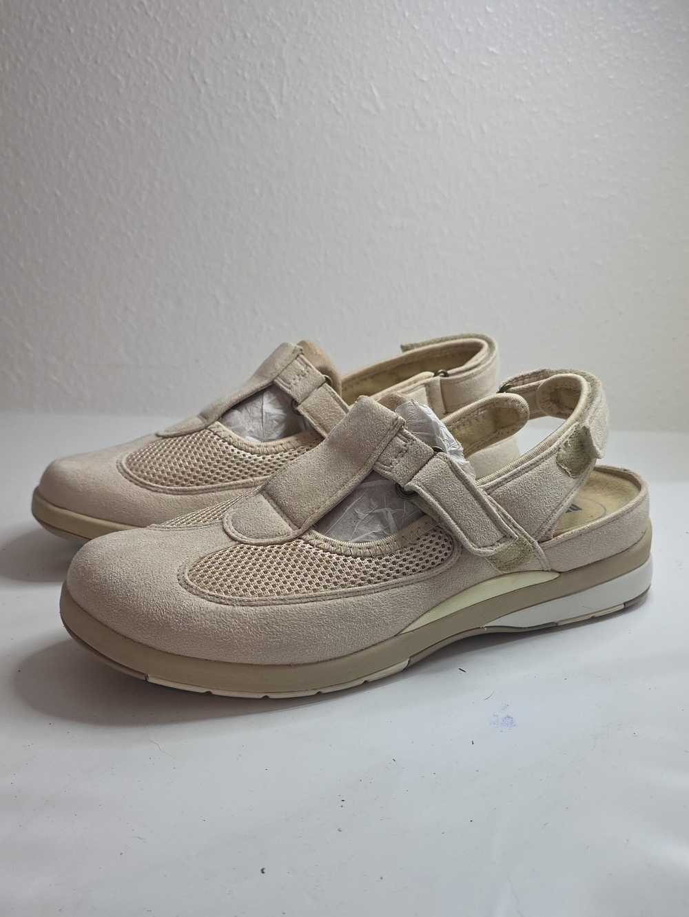 DREW ODYSSEY SLINGBACK ORTHOPEDIC HOOK/LOOP CREAM SUEDE WALKING SHOES LADIES 9.5